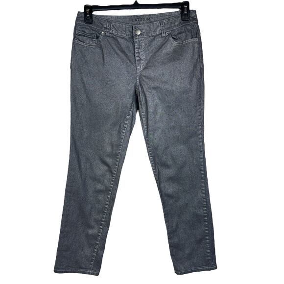 Chico’s Platinum SZ 0 (Small) Pants Mid-Rise Pockets Zip-Fly Shiny Silver Gray - Picture 1 of 8